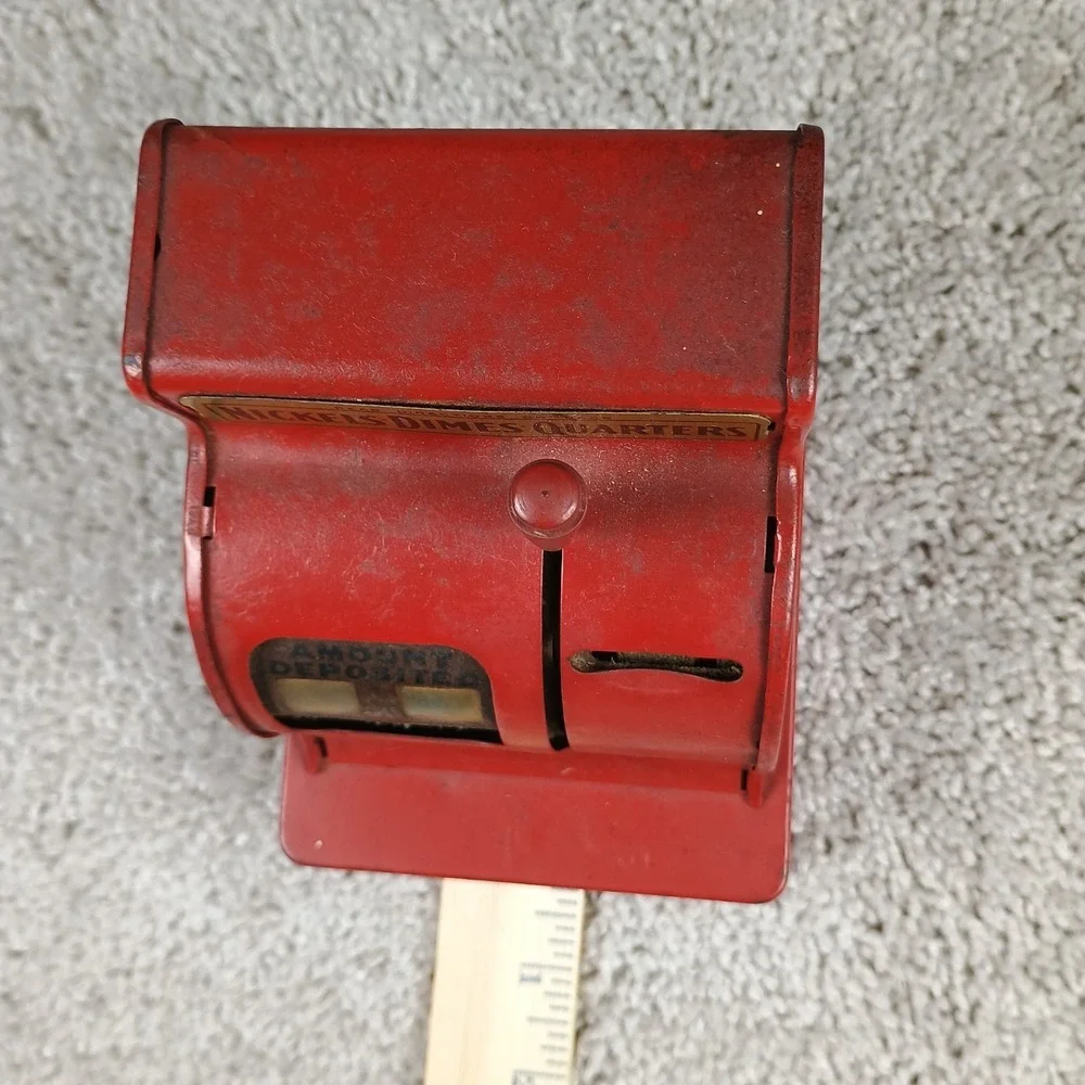 Vintage 1960s Uncle Sam's 3 Coin Register Bank Red Metal Cash Register Works
